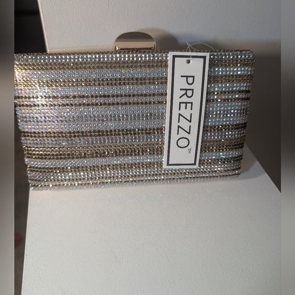 Prezzo Handbags - Prezzo Silver and Gold Striped Clutch
